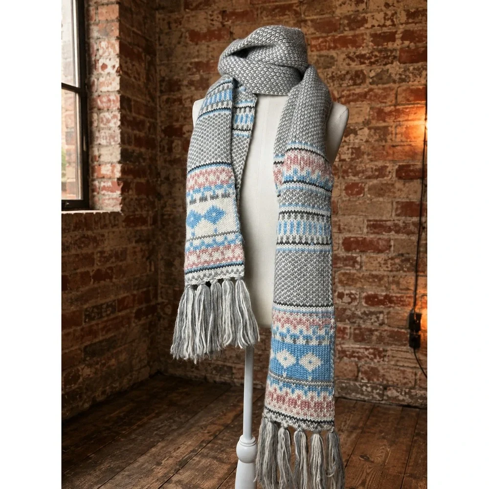 Lands End Fair Isle Chunky Knit Scarf Ski Gorpcore Pastel Cabin Layering Preppy